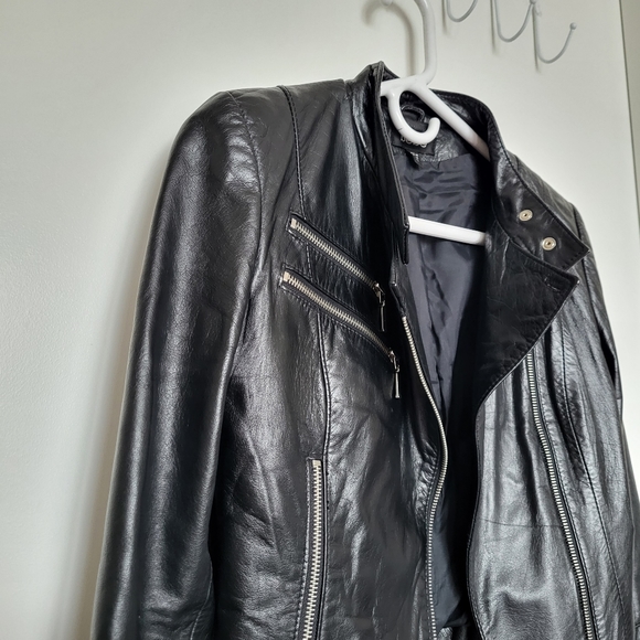 Bebe Black Zipper Genuine Leather Jacket - Picture 3 of 16